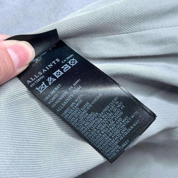 All Saints Ora Wool Blend Jacket Gray Draped Lapels Snap Closure Neutral Size 00 - Picture 8 of 11